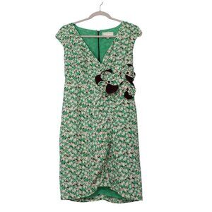Anthropologie MOULINETTE SOEURS Shift Dress Size 0 Floral Beaded Satin Silk